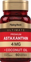 Piping Rock Astaxanthin 4mg | 60 Softgels | med kokosolje | Algae ekstrakt Supplement | Ikke GMO, Glutenfri