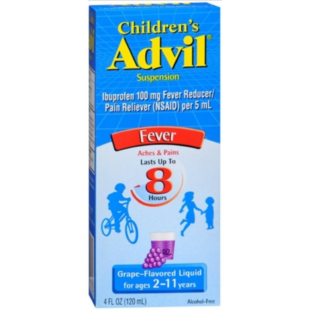 Advil flytende smertelindring medisin og feber Reduser, 100 Mg barn ibuprofen for alder 2-11, Grape - 4 Fl Oz