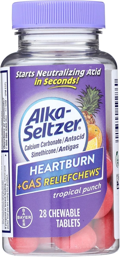 Alka-Seltzer Heartburn + Gass ReliefChews - Relief av Heartburn, gass, syreødeleggelse, og Sour Mage - Tropical Punch Flavors - 28 Count