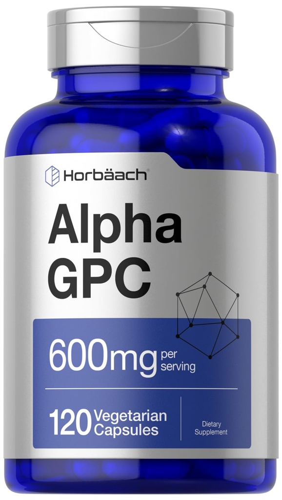 Horbäach Alpha GPC 600 mg | 120 kapsler | vegetarisk, ikke-GMO og glutenfri Choline Supplement | Støtter sunn hukommelse, fokus og klarhet