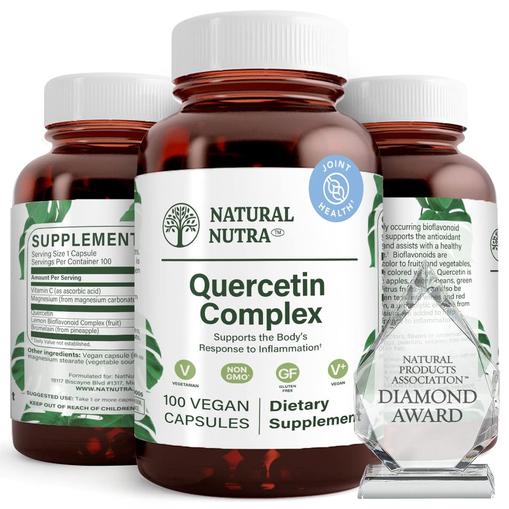 Naturlig Nutra Quercetin kompleks med Bromelain og vitamin C Citrus Bioflavonoid Supplement, støtte kroppen til sesongendringer og kroppsrødhet, fremmer lever helse, 100 vegan og vegetariske kapsler