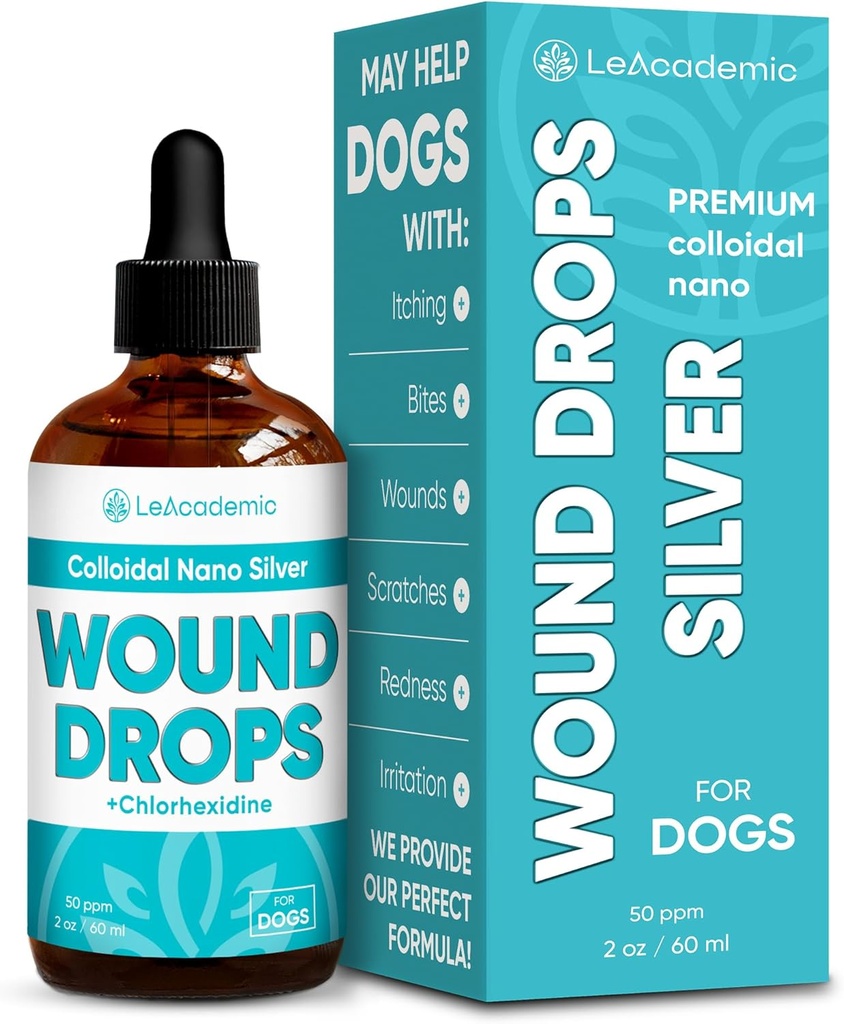 Hunde sår Care i Drops | Hunde Cone kan være nyttig her | Silver + Chlorhexidine er en livredder for hud irritation, Scratches, Bites, Rødhet og Sutures etter kirurgi | 2 Oz