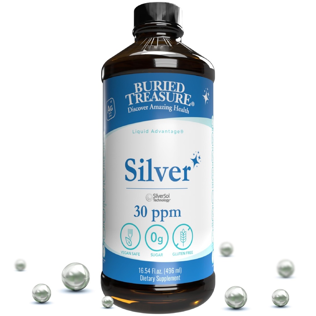 Begravet skatt renset sølv væske 30 PPM - 16 oz. 96 serveringer, ikke-Acumulative Nano sølv løsning, Spray & Dietary Immune Supplement