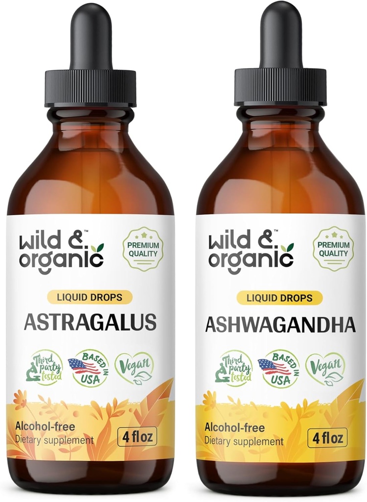 Wild & Organic Astragalus Tinktur 4 fl oz & Ashwagandha Tinktur 4 fl oz