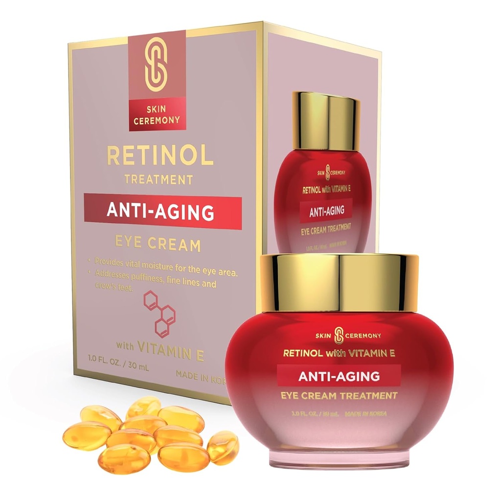 Retinol & Vitamin E Anti-Aging Eye Cream - Reduserer Puffiness, Fine Lines & Crows føtter - Dermatolog Testet, koreansk hudpleie for alle hudtyper - 1,0 Fl. Oz