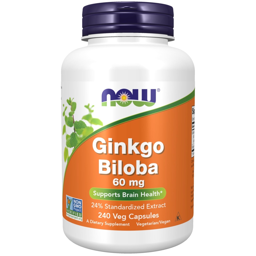 NU Mattilskudd, Ginkgo Biloba 60 mg, 24% Standardisert Ekstrakt, Ikke-GMO-prosjekt verifisert, 240 Veg Kapsler