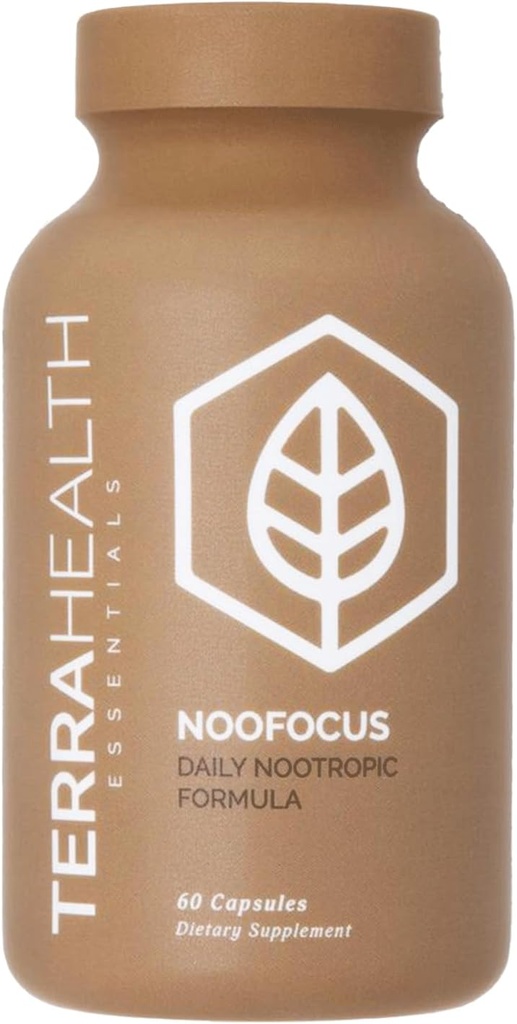 Terra Helse Essentials NOOFOCUS - Nootropics Brain Support Supplement med Adaptogene Mushrooms, Alpha-GPC, Gotu Kola, L-Theanine for fokus & minne - Alt naturlig, 30 dagers forsyning