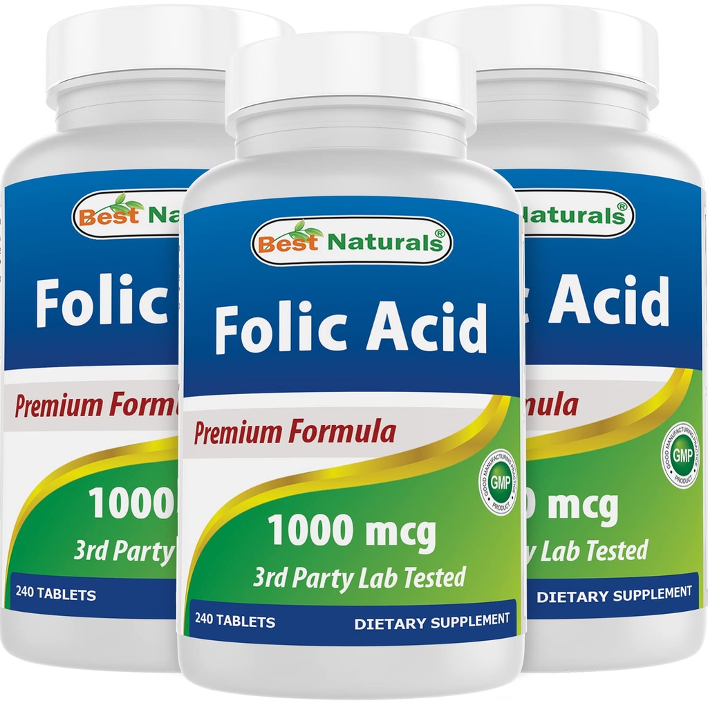 Beste Naturals Folic Acid 1000mg (Vitamin B9), 240 tabletter (1000mg (Pack of 3))