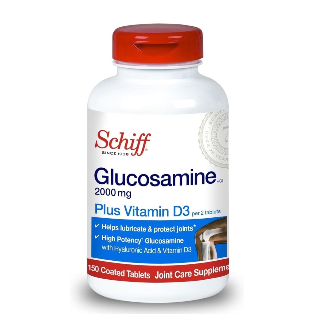 Schiff Glucosamine 2000mg med vitamin D3 og hyaluronsyre, 150 tabletter - Joint Supplement
