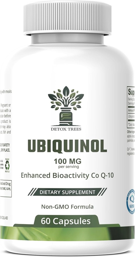 Ubiquinol CoQ10 100mg - Forbedret biotilgjengelighet, høy absorpsjon kosttilskudd - ikke-GMO, Glutenfri for hjerte helse og kardiovaskulær støtte, 60 kapsler