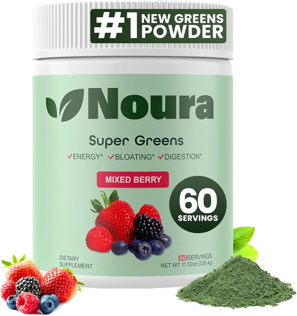 Super Greens pulver, 60 serveringer - immunitet, Digestive enzymer og probiotika for energi, Gut helse, Bloating Relief for kvinner - Grønn Superfood pulver - Blandet Berry