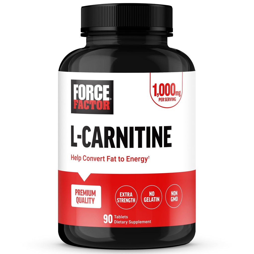 FORCE FACTOR L-Carnitine Supplement, L karnitine Tartrat 1000mg kapsler å konvertere fett til energi, støtte muskelgjenvinning, og øke øvelse ytelse, vegansk, ikke-GMO, 90 tabletter