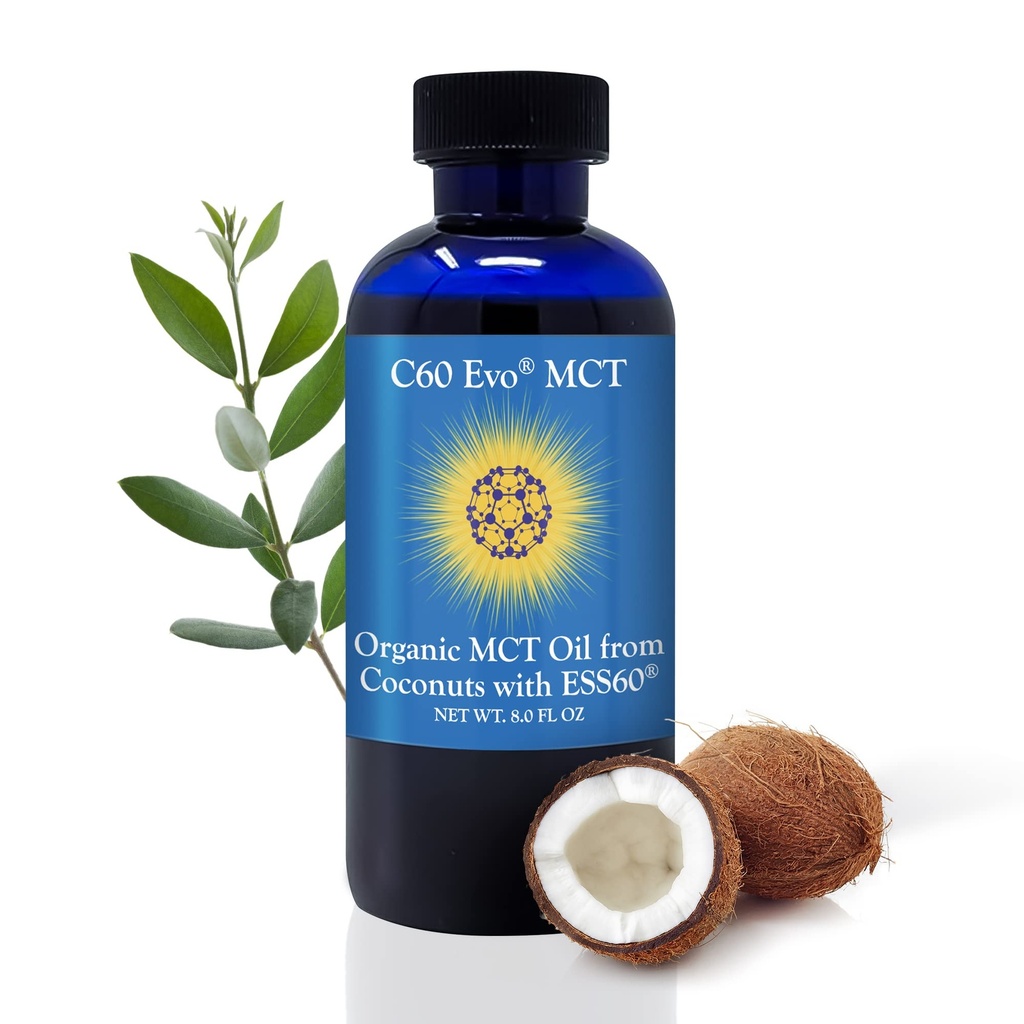 MCT olje fra kokosnøtter med C60 ESS60, immunstøtte, søvnhjelp rik på antioksidanter, fleksibilitet og felles støtte supplement, fremmer MCT velvære for energiforsterkning, 8 oz