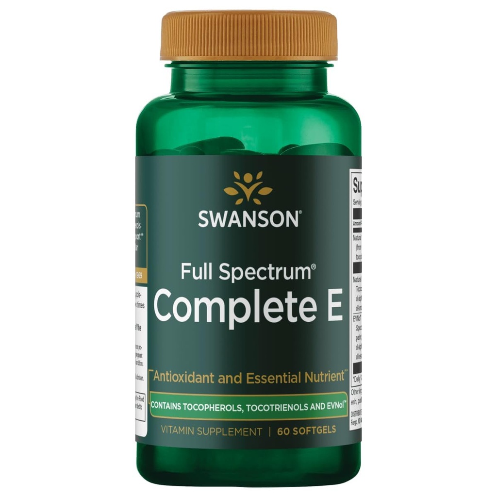 Swanson Full Spectrum Vitamin E med Tocotrienols - Fremmer hjerte helse og cellulære helse støtte - Naturlig Supplement for total velvære - (60 Softgels)