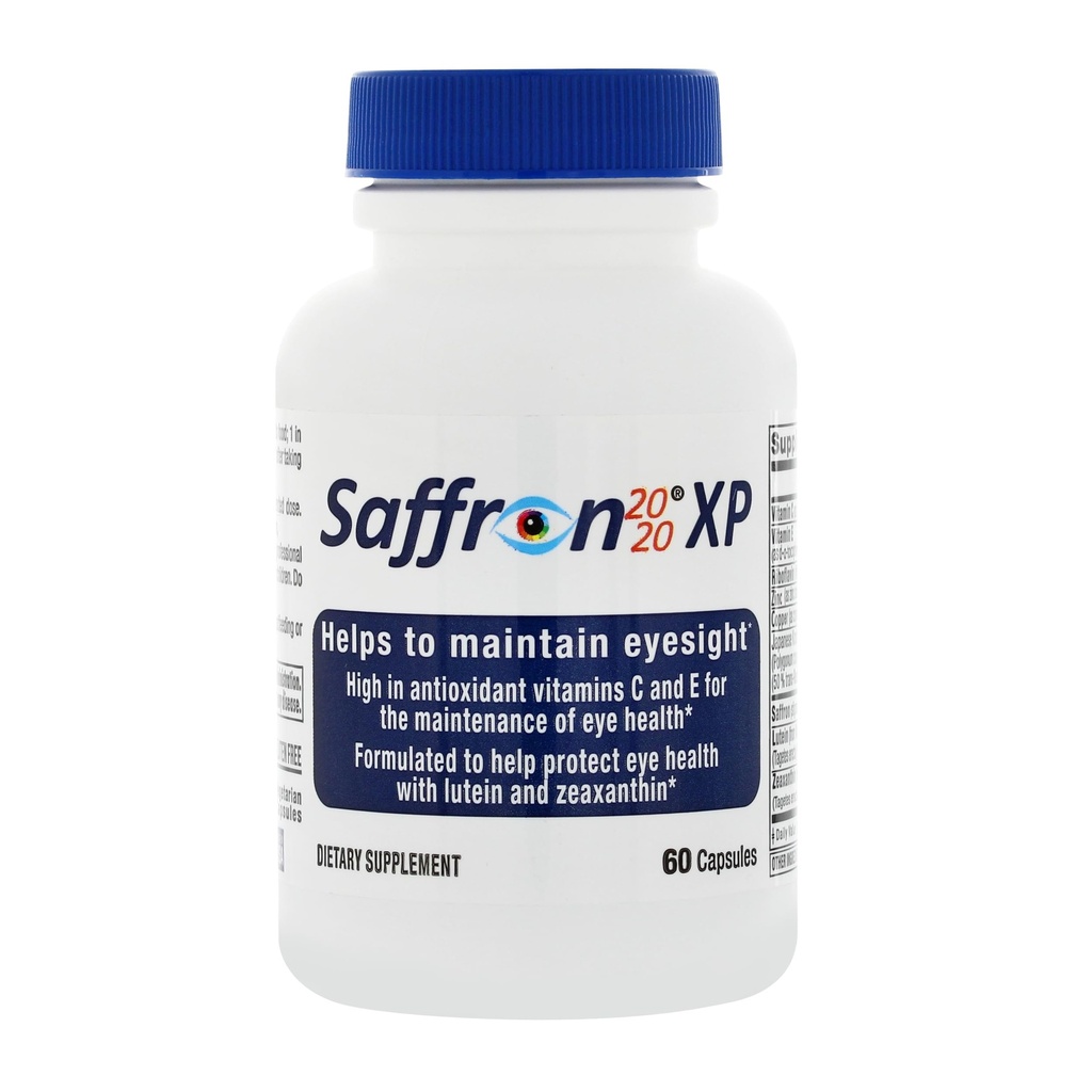 Saffron 2020-XP Supplement med Saffron, Resveratrol, Vitaminer og Mineraler, Zeaxanthin og Lutein -60 Vegetariske kapsler