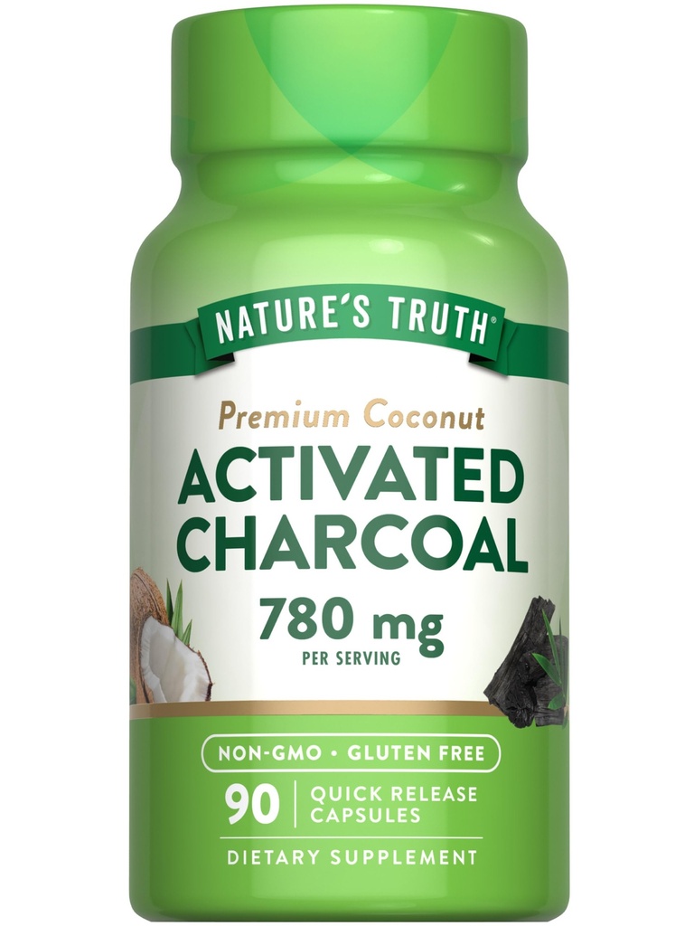 Naturens sannhet Aktivert Charcoal Kapsler | 90 greve | Ikke-GMO & Glutenfri Supplement