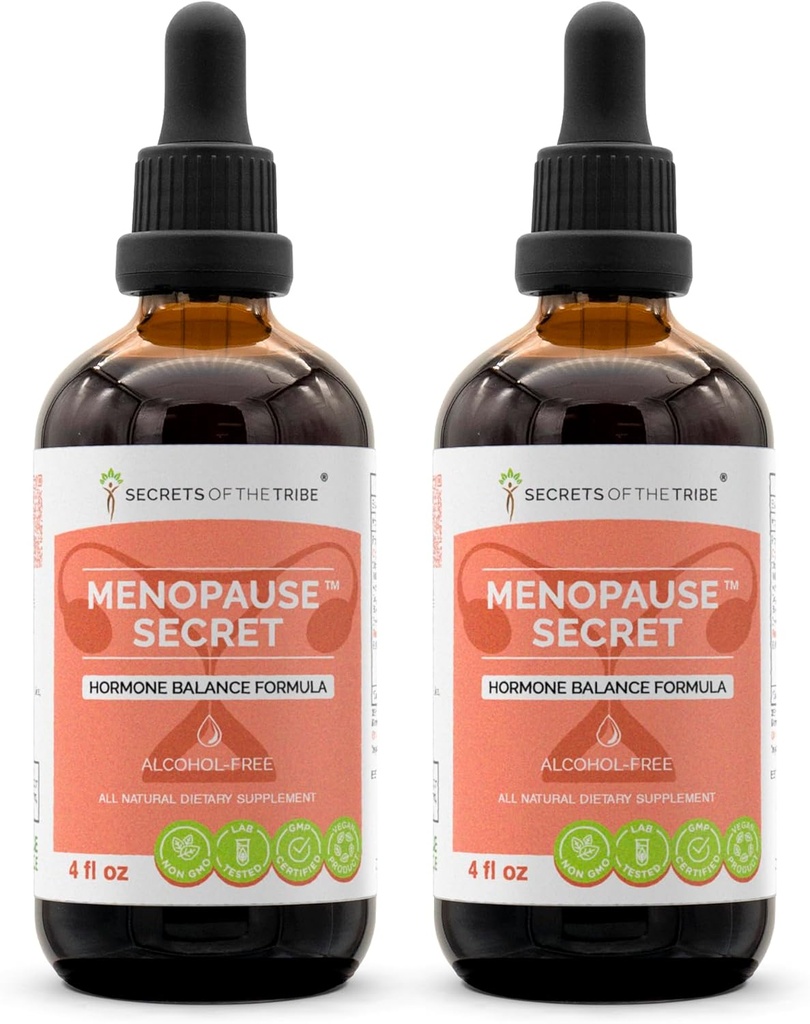 Menopause Secret Alcohol-Free, Glycerite Black Cohosh, Vitex, Red Clover, Maca, Dong Quai, St. John's Wort. Tinktur, Herbal Extract Hormon Balance Formula 2x4 OZ