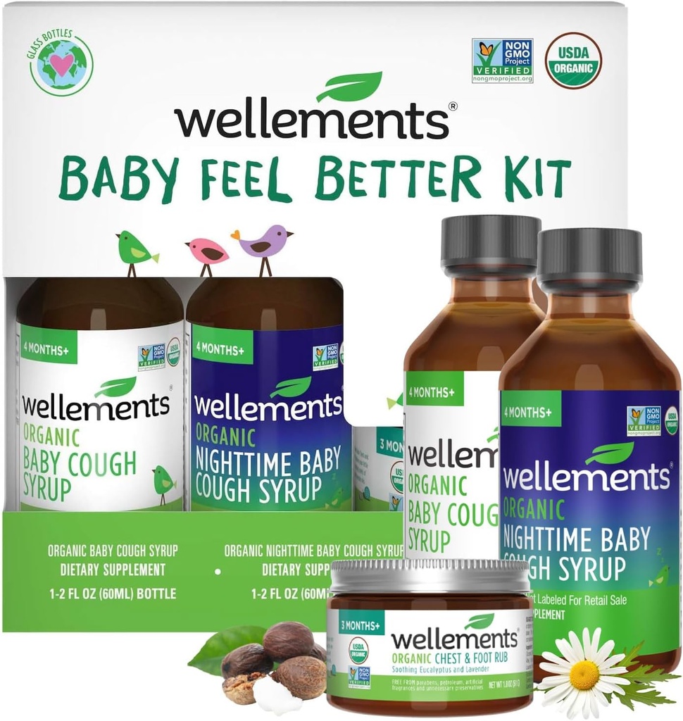 Velvære Organic Baby føler bedre sett i 4 måneder+ Day & Night Syrups med bryst og fot Rub | Soothing Comfort* for babyer | USDA sertifisert økologisk, ikke-GMO, Gentle Baby Care Set
