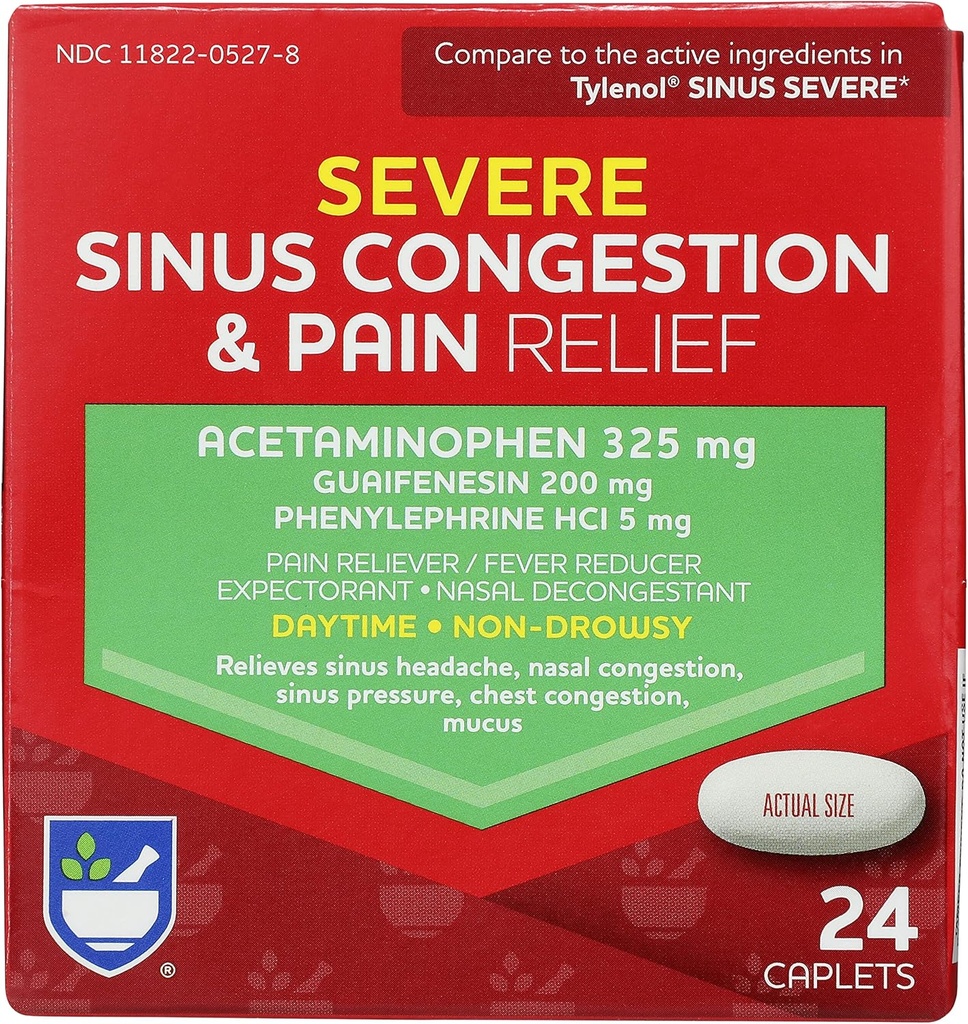 Rite Aid Dagtid Alvorlig Sinus Congestion & Smerte Relief - Acetaminophen, 325 mg - 24 Caplets