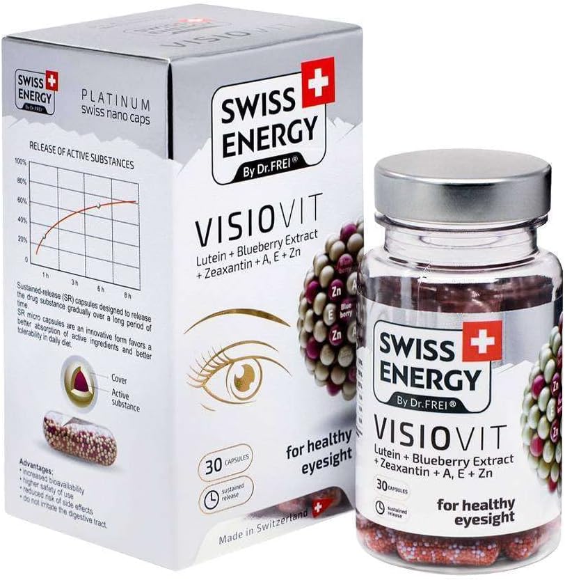 VISIOVIT Lutein + Blueberry Extract, for sunn visjon, 30 vedvarende escort kapsler