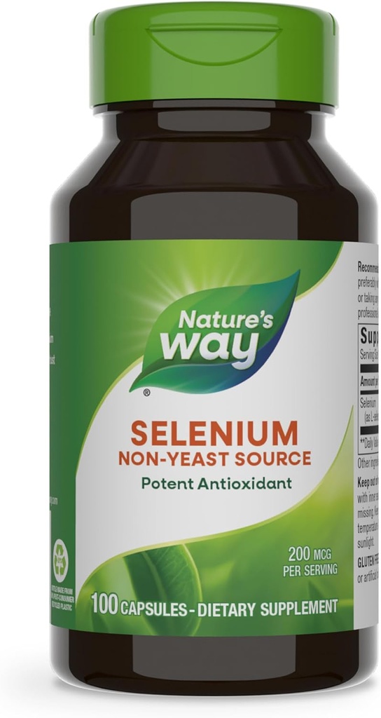 Naturens vei selenium, ikke-østlig kilde, Potent antioksidant, 100 kapsler (Packing May Vary)
