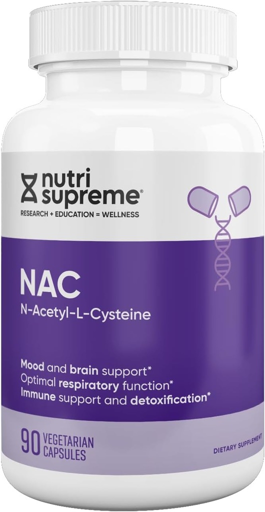 Nutri-Supreme NAC (N-Acetyl-L-Cysteine) 600 mg kosttilskudd vegetariske kapsler, lever støtte, immunstøtte