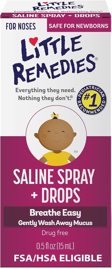 Små Remedies Saline Spray og Drops, Sikker for nyfødte, 0,5 fl oz