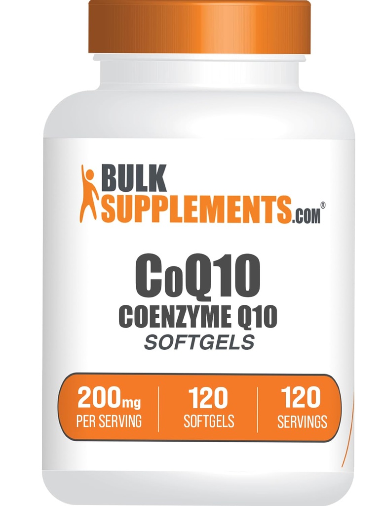 BulkSupplements.com CoQ10 200mg Softgels - for hjertehelse, Coenzym Q10 200mg Supplement, Glutenfri, 1 Softgel per servering, 120 Count (Pack of 1)