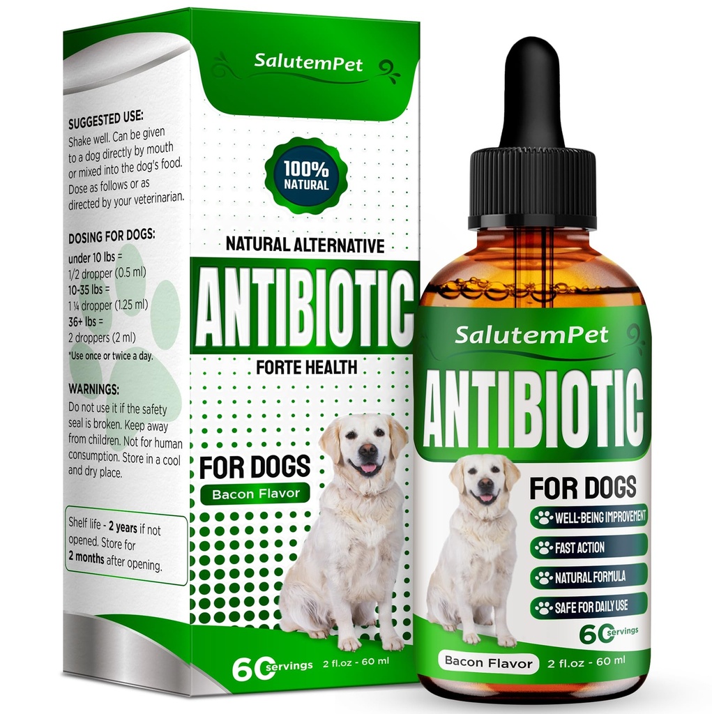 Naturlige antibiotika for hunder og valper | Antibiotika for hunder i alle aldre | Herbal ingredienser | Hjelper med allergier og utis | for balansert dialyse | Joint Care | Bacon smak | 2 Oz