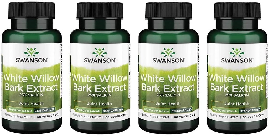 Swanson Maksimal styrke Hvite Willow Bark Ekstrakt-Promotes Felles Support & Muscle Relief-standardisert til 25% Salicin-Naturlig Supplement med ingen mage Irritation (60 Veggie Caps, 500mg Hver) 4 Pakke