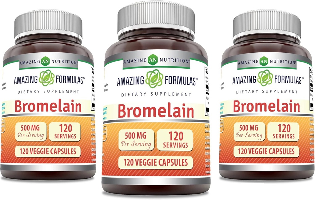 Amazing Formler Bromelain Supplement | 500 Mg | 2400 GDU | 120 Veggie Kapsler | Ikke-GMO | Glutenfri | Laget i USA (3 Pack)