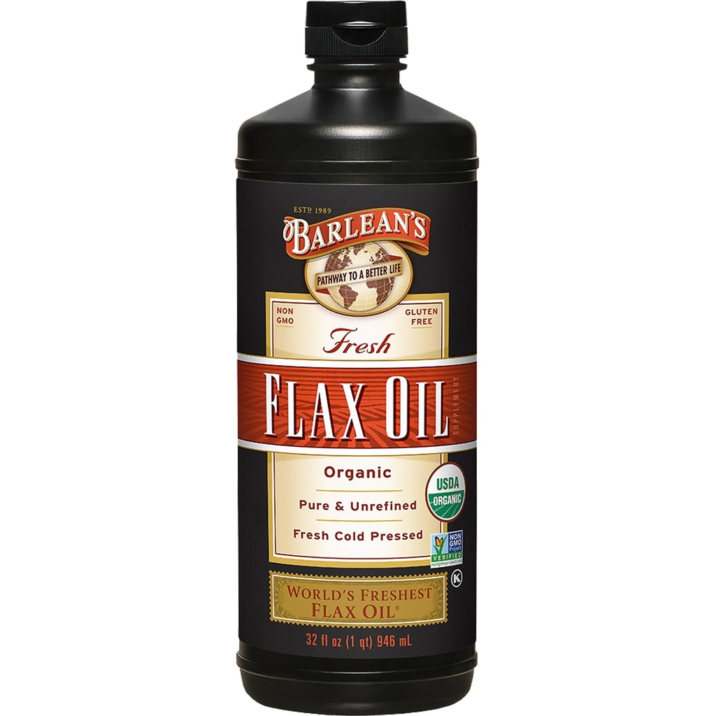 Barlean's Organic Flaxfrø oljevæske, kaldt trykk Flax frø, 7 640mg Ala Omega 3 fettsyre Supplement for felles og hjerte helse og sunn digestion, 32 oz