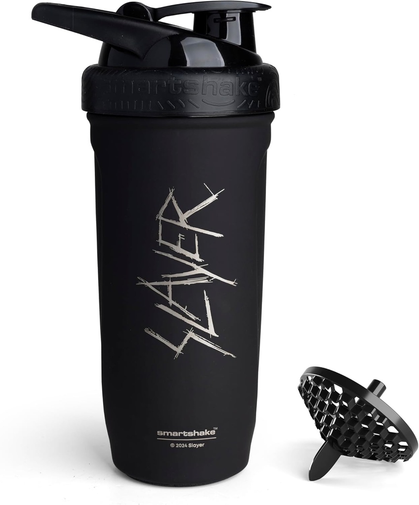 Smartshake Rockband Reforce Rustfritt stål Protein Shaker flaske - ikke isolert Gym flaske | Metal Shaker flasker - 900 ml | 30 oz - Leakproof Skrue-on Lid - BPA Gratis | Slayer, Scratchy Logo