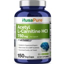 NusaPure Acetyl L-Carnitine 750mg per Caps 150 Veggie Capsules (Non-GMO, Vegan) høy styrke Acetyl L Carnitine HCL (ALCAR)