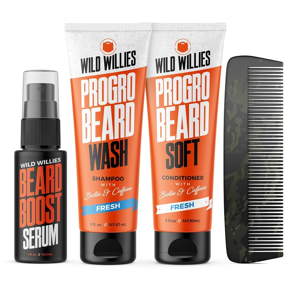 Wild Willies Beard Care Kit, Biotin Forsterket sjampo og balsam med kaffe, to 4-Oz flasker, fremmer sunn beard vekst