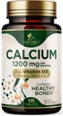 Kalsium 1200 mg med vitamin D3 - Bein Helse Supplement, vitamin D og kalsium Supplement for kvinner og menn - Bein styrke, tann og immun støtte, Naturens kalsium piller, flaske i USA - 120 tabletter