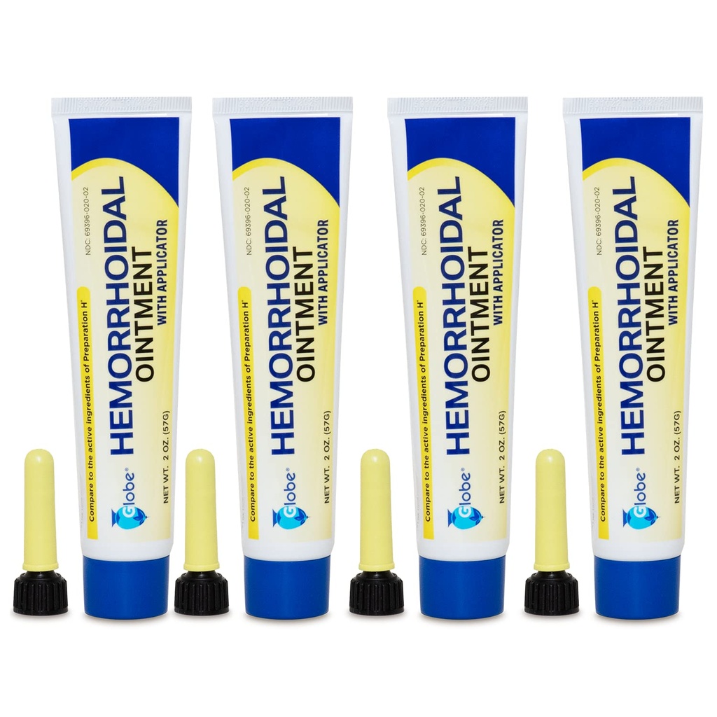 Globe Hemorroideal Ointment, Phenylephrine HCl, Petrolatum, Mineralolje, Relief fra brenning, kløe og diskomfort av hemorroider, 2 ovner (4 pakke)