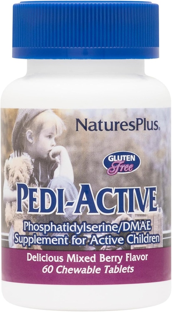 NaturesPlus Pedi-Active LECI-PS, DMAE Complex - 60 Chewable Tabletter - Blandet Berry Flavor - Barn Chewable Supplement, fremmer hjerne helse, fokus - Vegetarisk, Glutenfri - 30 Services