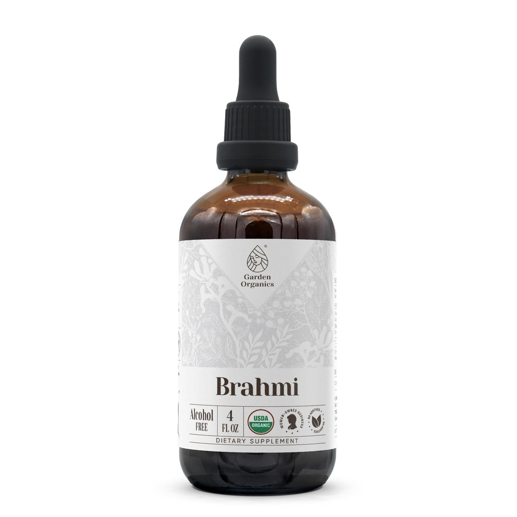Brahmi USDA organisk | alkoholfri ekstrakt, organiske urtedråper, Supplement | Tinktur laget av 100% sertifisert organisk Brahmi (Bacopa Monnieri) tørket urt 4 oz