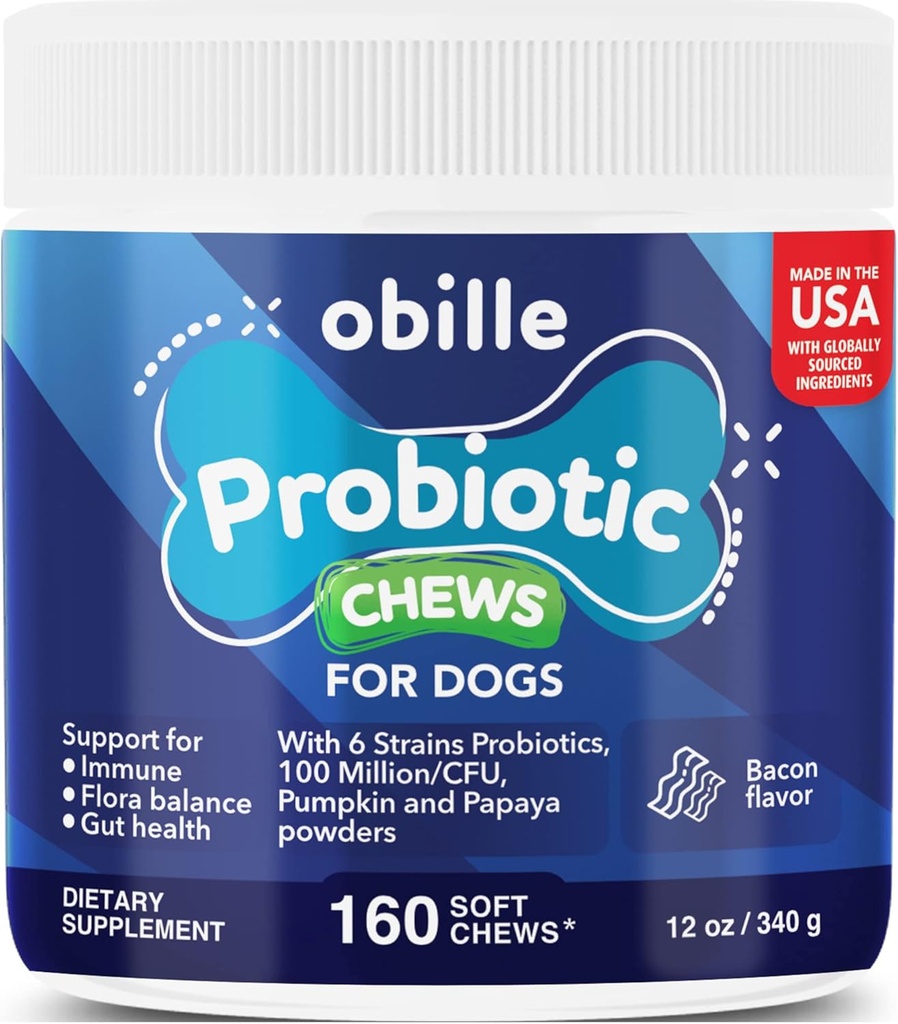 Probiotika for hunder 160 Chews 12 oz – støtter Gut & Digestion helse, immunsystem, Upset Mage og gass, metabolisme, diarré, diarrea og løssverktøy, kløende hud og ører og allergier