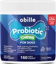 Probiotika for hunder 160 Chews 12 oz – støtter Gut & Digestion helse, immunsystem, Upset Mage og gass, metabolisme, diarré, diarrea og løssverktøy, kløende hud og ører og allergier