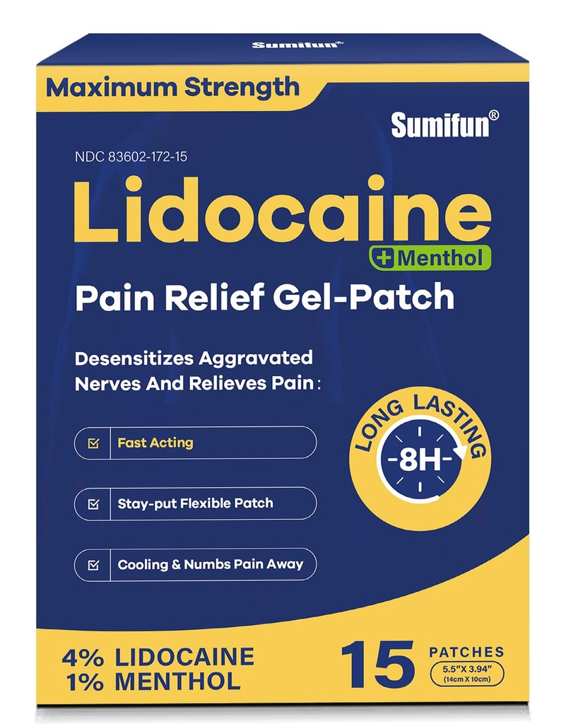 Sumifon 4% Lidocaine Patches Plus 1% Menthol - 15 teller maksimal styrke OTC smerte lindring patches for rygg ache Stiff hals ledd smerte muskel Soreness