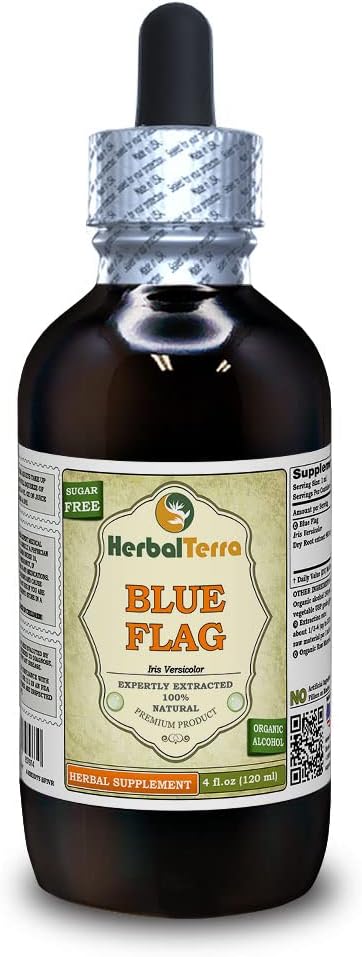 Blått flagg (Iris Versicolor) Tinktur, organisk tørket rot flytende ekstrakt (Brand Navn: HerbalTerra, stolt laget i USA) 4 fl.oz (120 ml)
