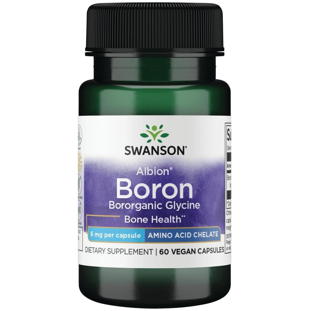 Swanson Bor fra Albion - Boroganic Glycine Supplement Støtter felles helse og bein helse - høy absorpsjon formel kan støtte totalbalanse - (60 kapsler, 6 mg hver)
