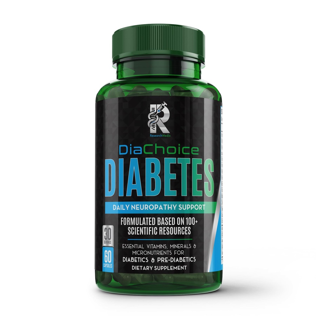 DiaChoice nevropathy støtte med Alpha Lipoic Acid 600 mg, for å styrke nerve helse og støtte sunn nervefunksjon, ALA, Co Q10, Magnesium, sink, vitaminer B12, B9, B6, B3, B2, B1, D, C, E & 5 mer