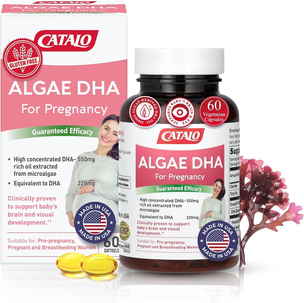 CaTALO Omega 3 Algae DHA for kvinner - 550 mg DHA-Rich olje fra mikroalgae, ideell for prenatal, graviditet og amming, vegetariske softgels, glutenfri - 60 Softgels