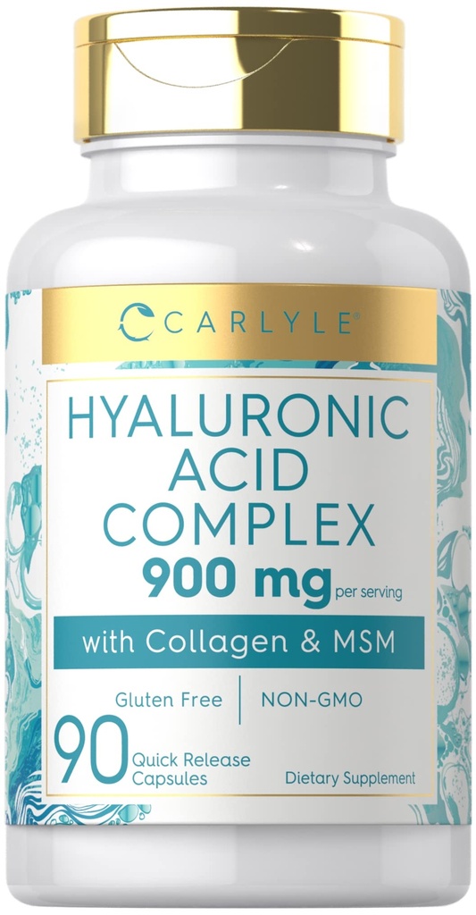 Carlyle Hyaluronsyrekompleks 900 mg med kollagen og MSM 90 kapsler ikke-GMO, Glutenfri Supplement