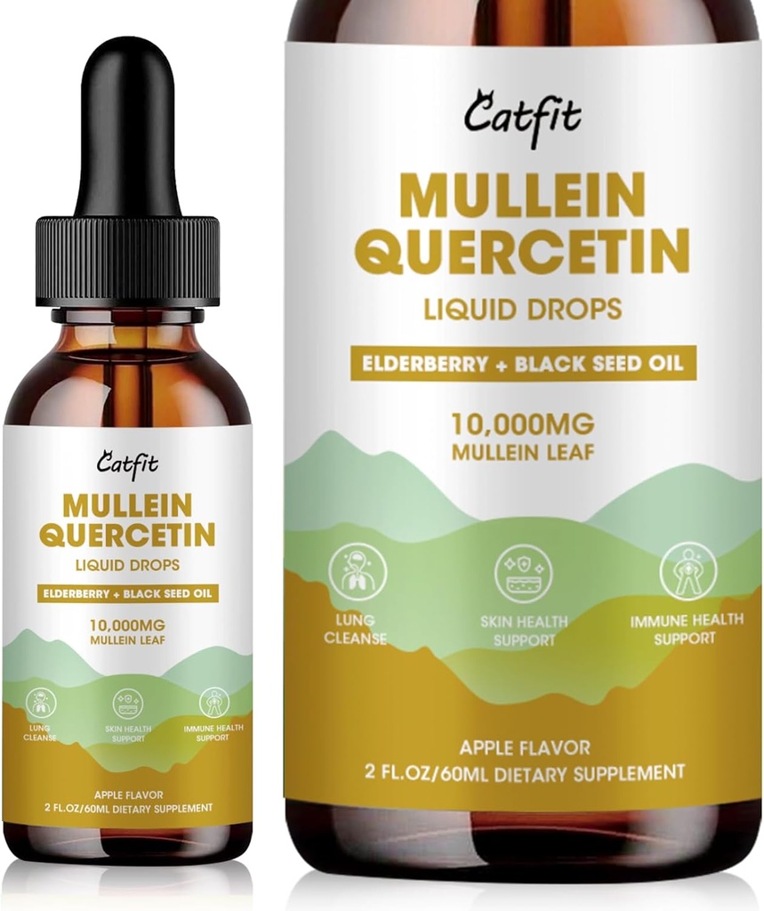 Catfit lymfatiske dressing Drops for lunger - Mullein Leaf Extract flytende Supplement - Lunge rengjøring for røykere - Kraftig Mullein Tinktur for immune, hud og pustende helse støtte - 1 Fl Oz