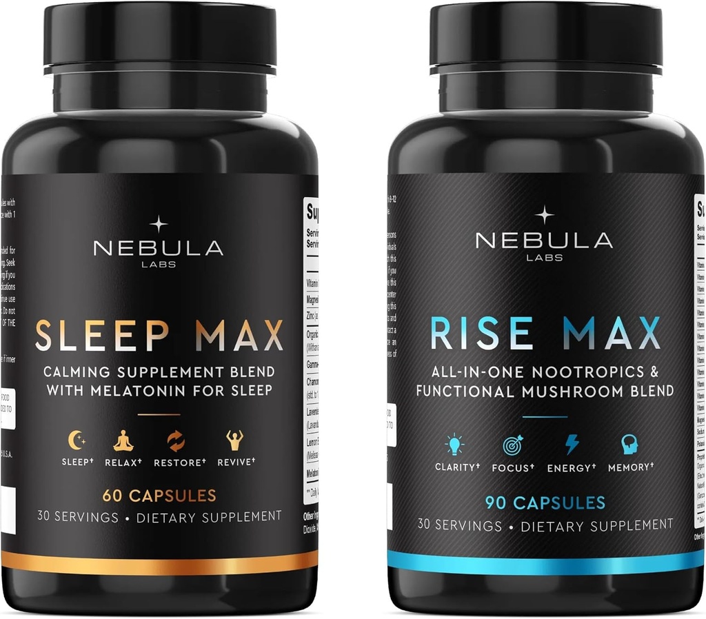 Bestselger Sleep MAX & Rise MAX Profesjonell Bundle All-in-One Premium Nootropics & Funksjonell Mushroom Blend & beroligende blanding for søvn