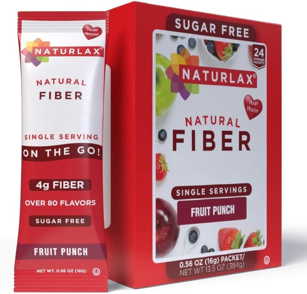 Sukkerfri frukt Punch Flavored Psyllium Husk, 24 Fiber Packets